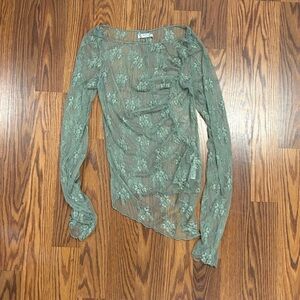 Free People sheer Floral Lace Blouse in Green